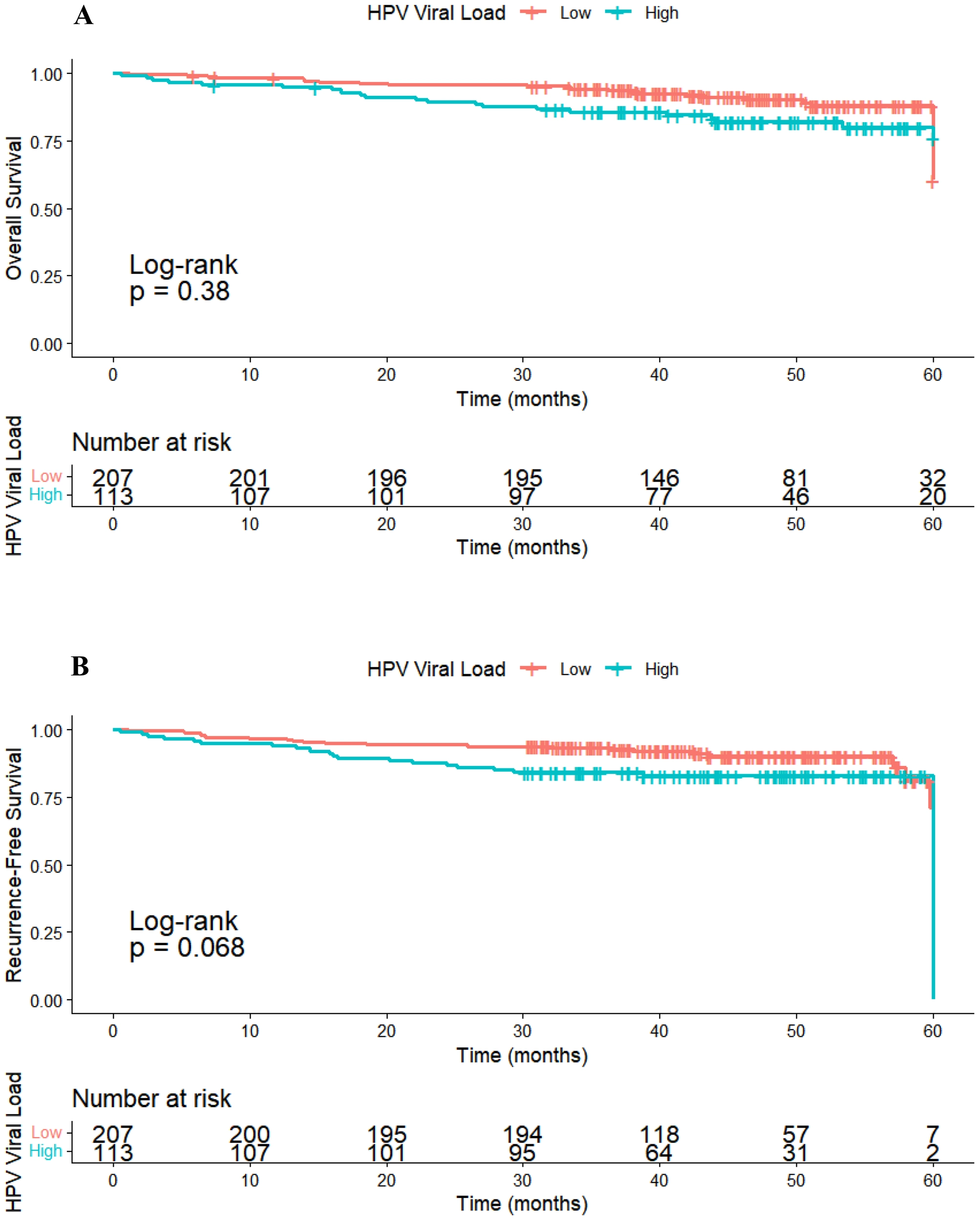 Kaplan-Meier curves for overall survival and recurrence-free survival